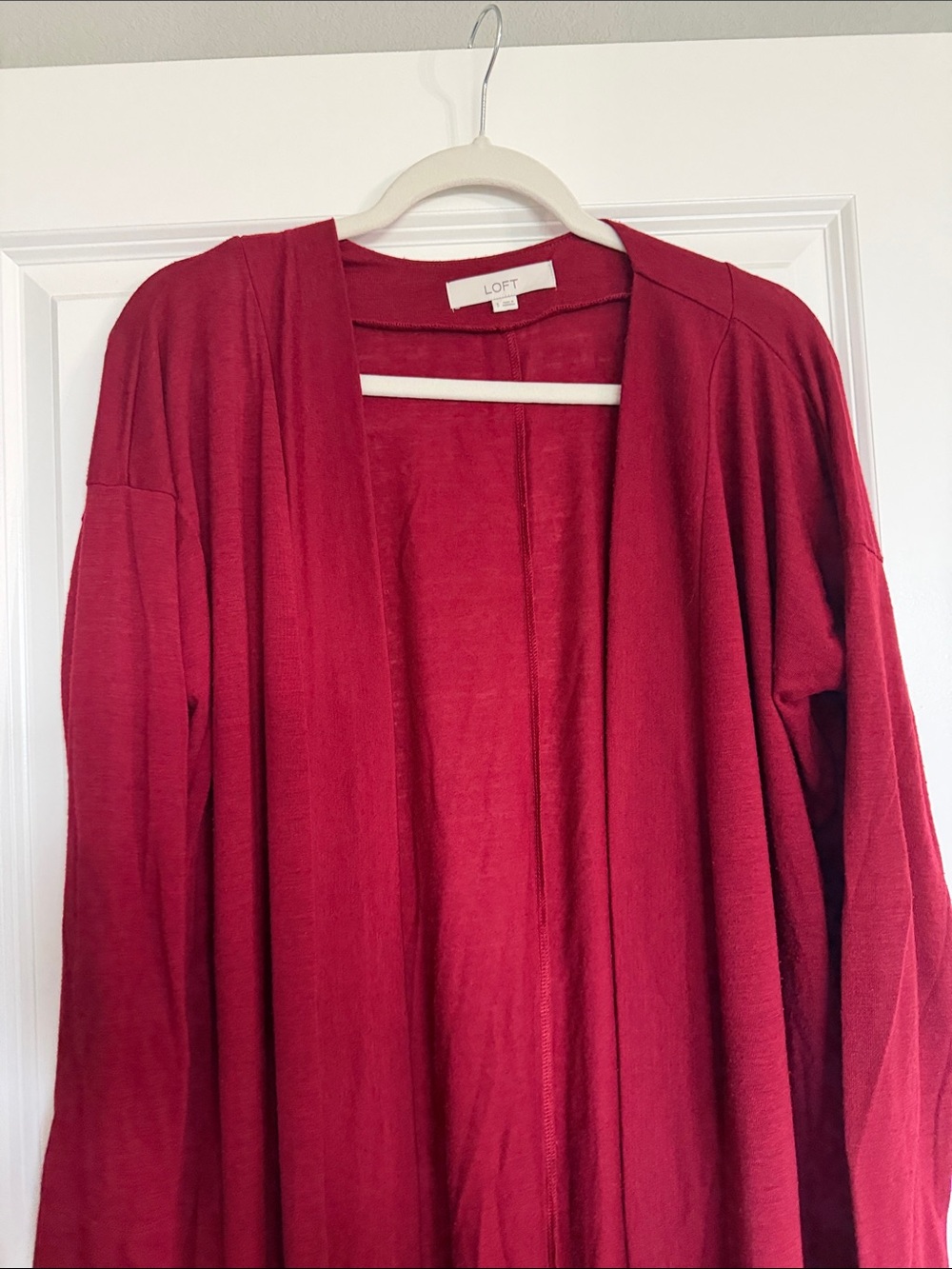 LOFT Open-Front Cardigan in Crimson Red